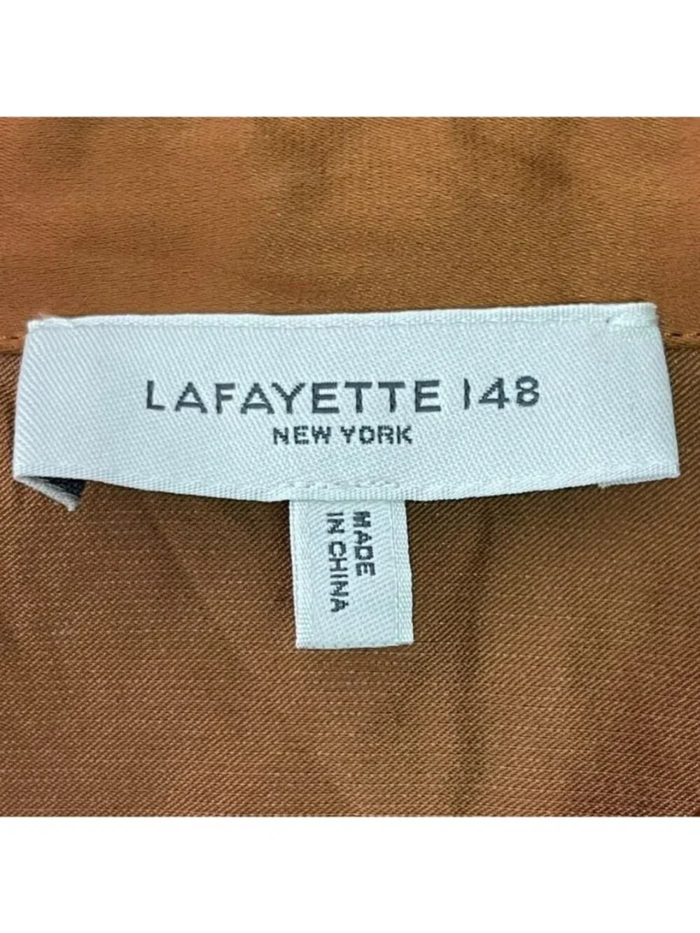 Lafayette 148 New York Naomi Crushed Satin Blouse Bronze Brown Size M Medium - Picture 10 of 12